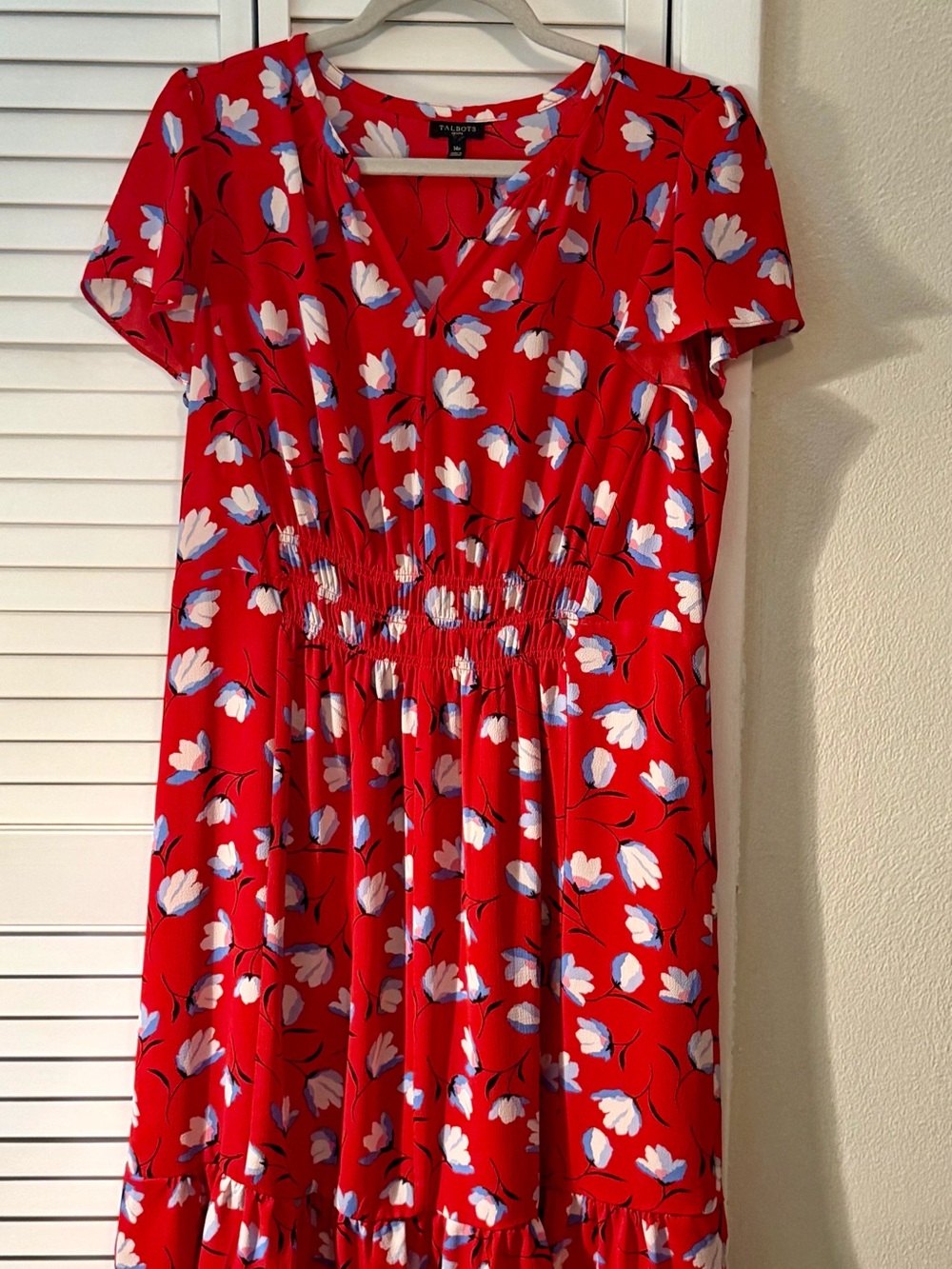 Talbots Red Floral V-Neck Midi Dress